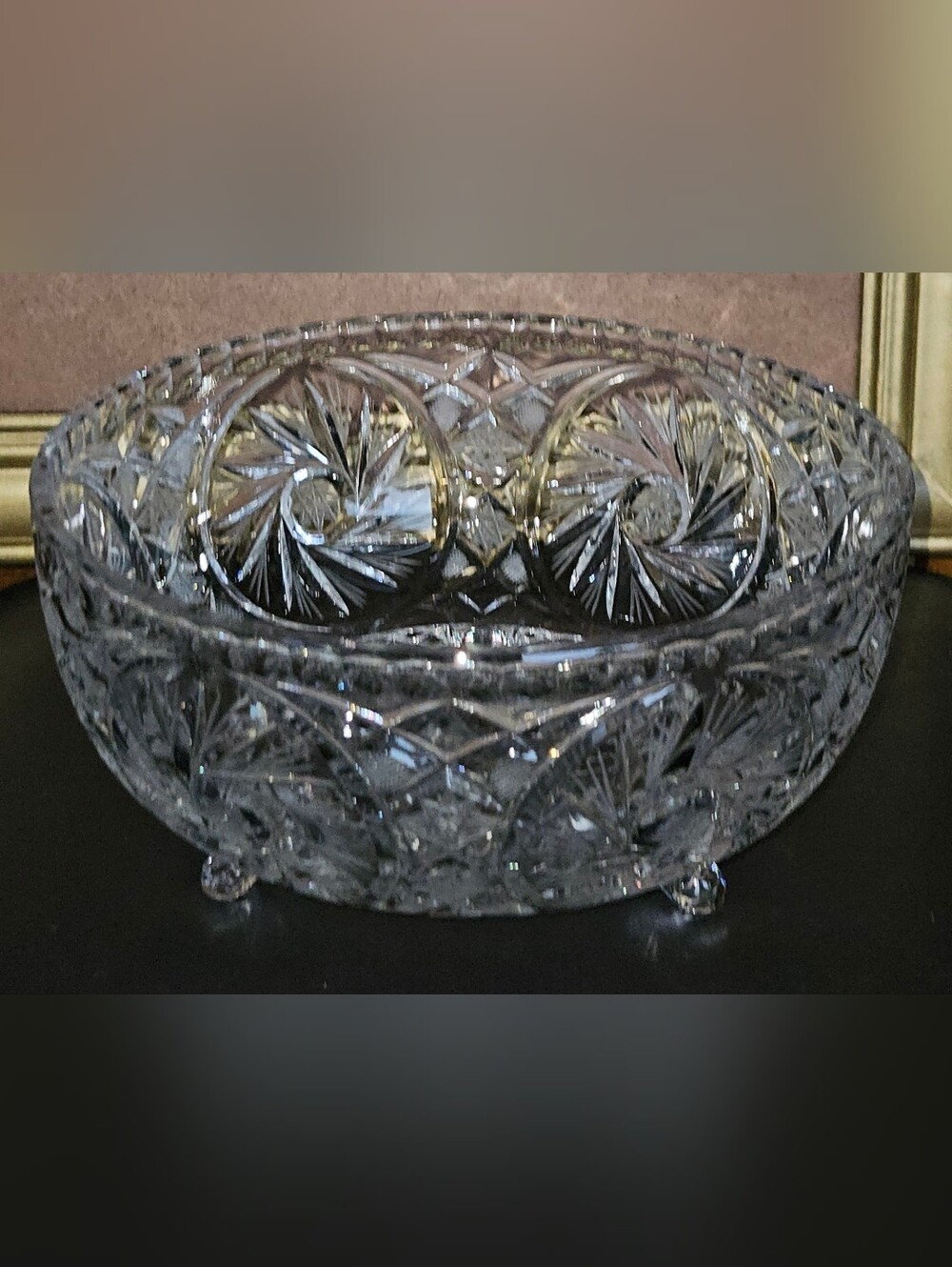 Vintage Footed Heavy Pressed Glass/Crystal Bowl Pinwheels & Star of David